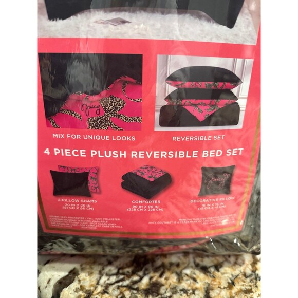 Juicy Couture Cheetah Bow Comforter Set, 4 piece Bed Set, Queen - Picture 4 of 6